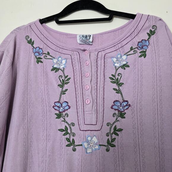Vintage 90s Cottagecore Boho Top Womens 2X Purple Whimsi Floral Pastel Embroider - Picture 2 of 9
